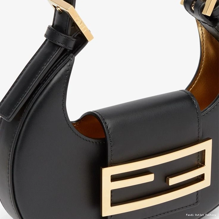 Vintage HOT Calf Leather Fendi Mini Black In Hobo Cookie Bag 0810